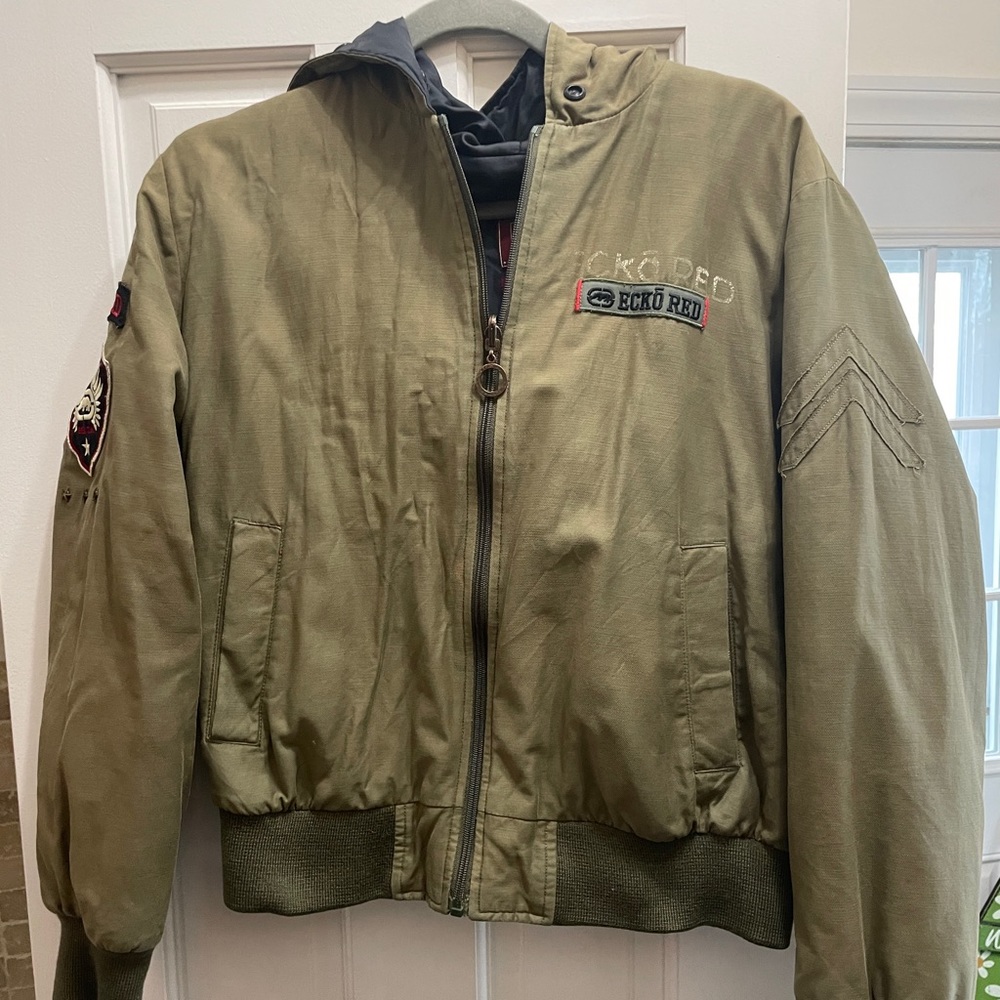 Reversible ECKO RED bomber jacket hoody